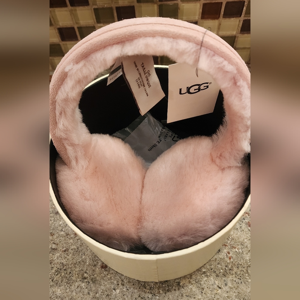 UGG Pink Fluffy Earmuffs - Picture 2 of 4